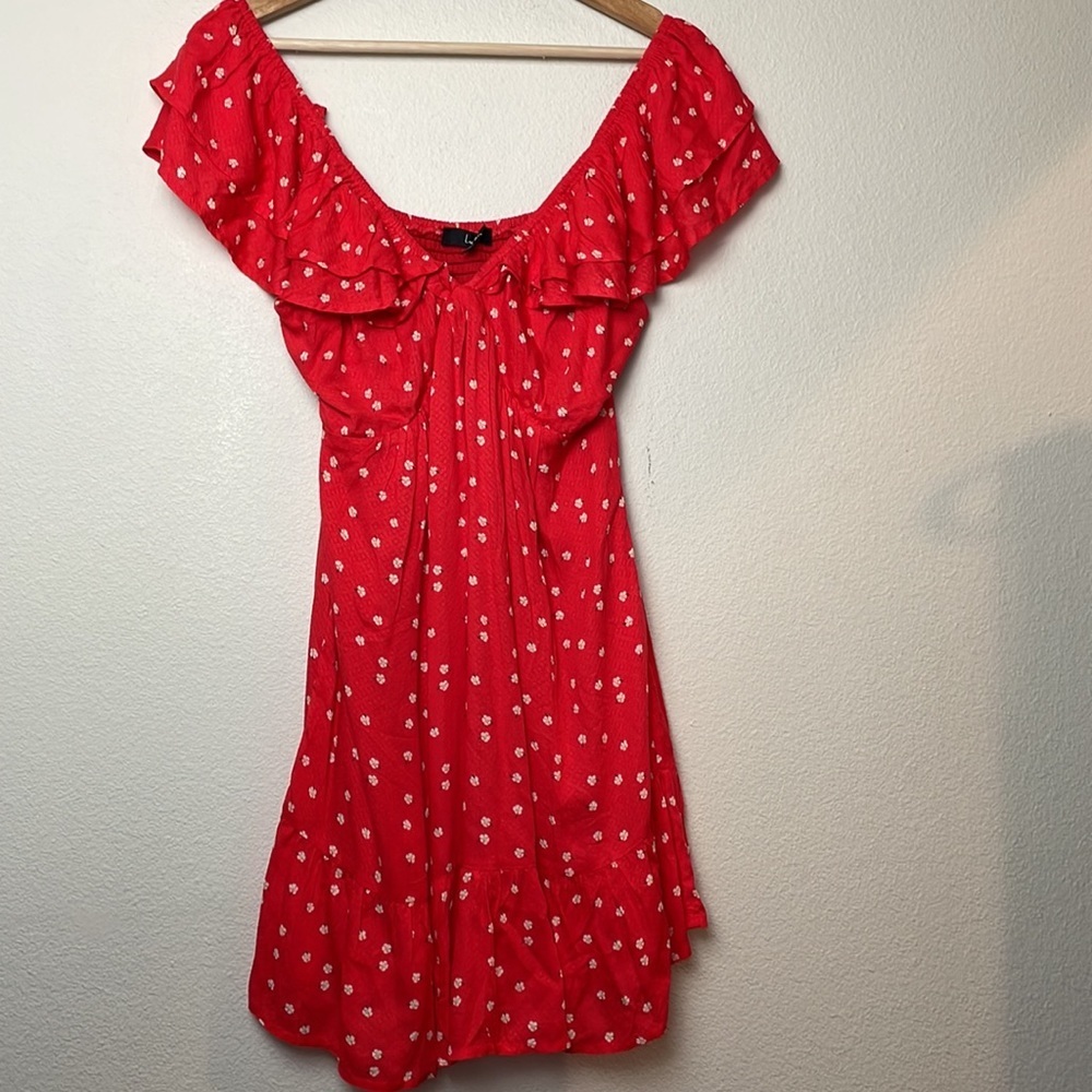 Lulus Women’s Pretty Flowers Red Floral Print Ruffled Mini Dress Size M - Picture 2 of 10